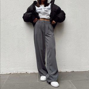 Princess Polly Slate Gray Archer Wide Leg High Waist Pants 8